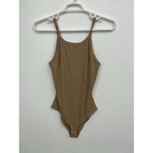 Pink Lily women’s bodysuit top Ribbed Size XL Spaghetti Strap brown Round Neck